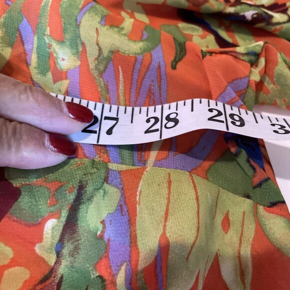 ROAMAN'S Chiffon Pleated Top Women's 24W Colorful Abstract Roll Tab Sleeves - Picture 10 of 11